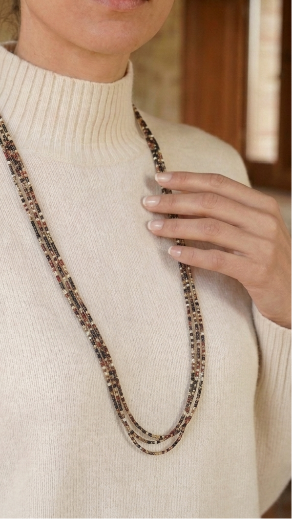 Amber Earth Multi-Strand Necklace, alternate angle, handmade artisan jewelry from Tanzania