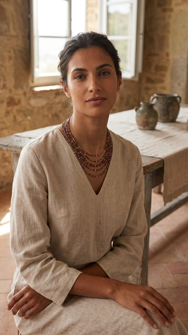 Amber Earth Multi-Strand Necklace, product view, handmade artisan jewelry from Tanzania