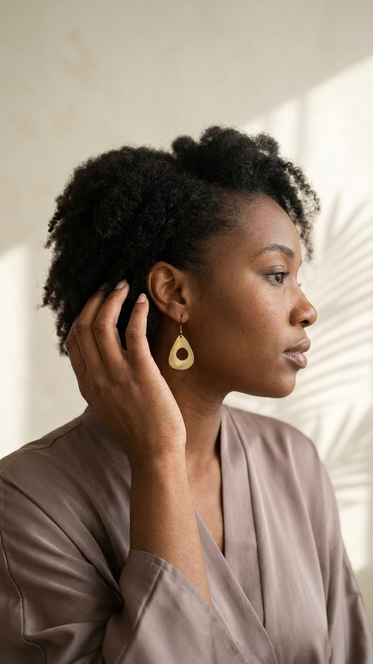 Open Tear Brass Earrings, alternate angle, handmade artisan jewelry from Tanzania