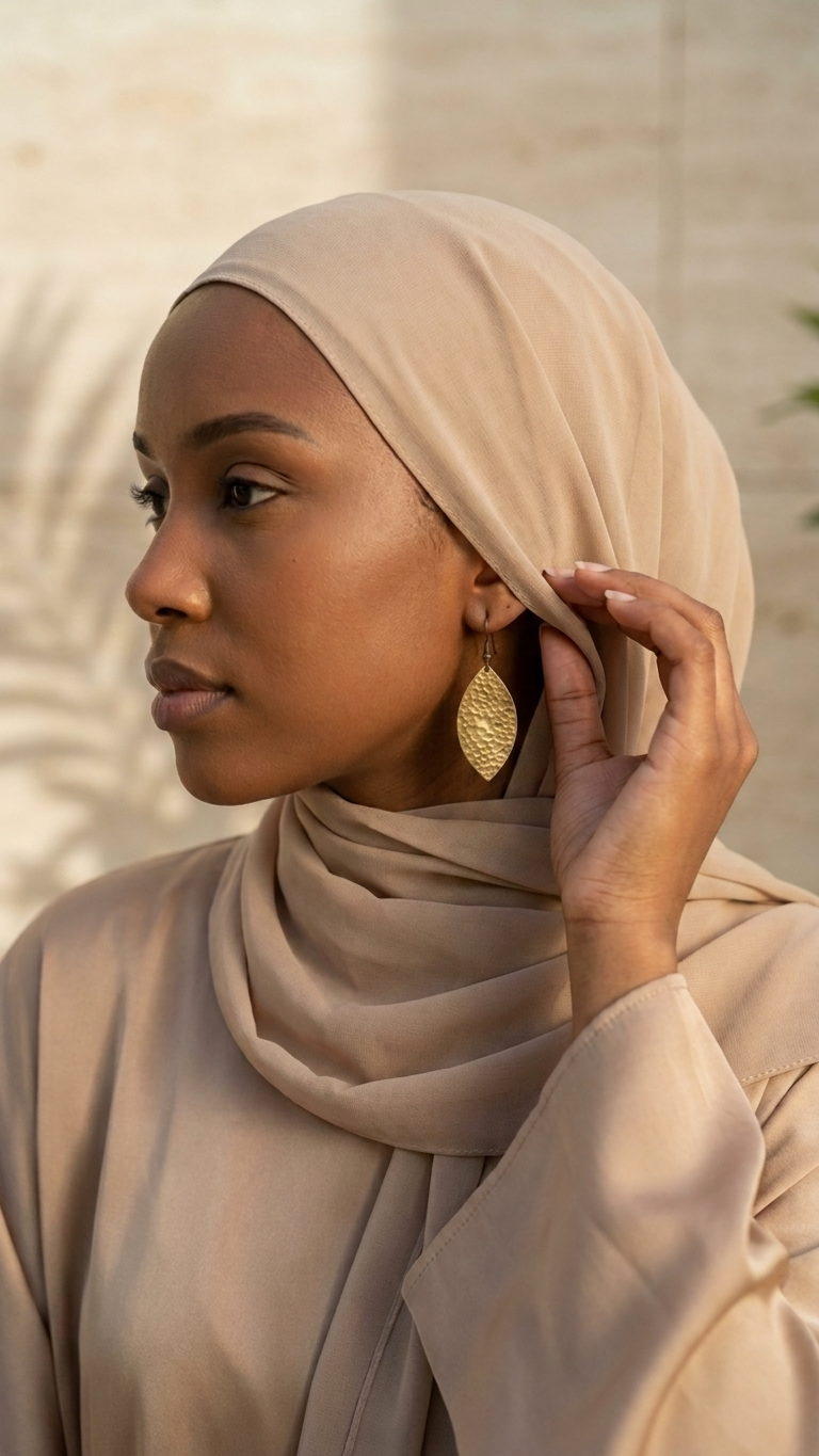 Petal Shield Brass Earrings, alternate angle, handmade artisan jewelry from Tanzania